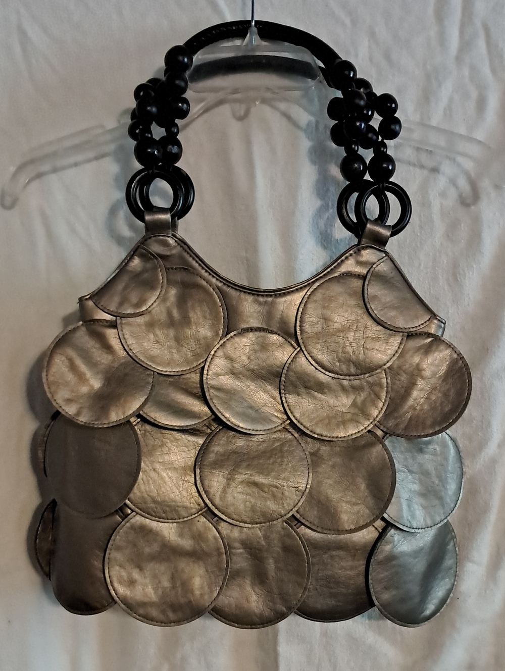 Stylish Metallic Circle-Detail Women’s Handbag - Black Accents